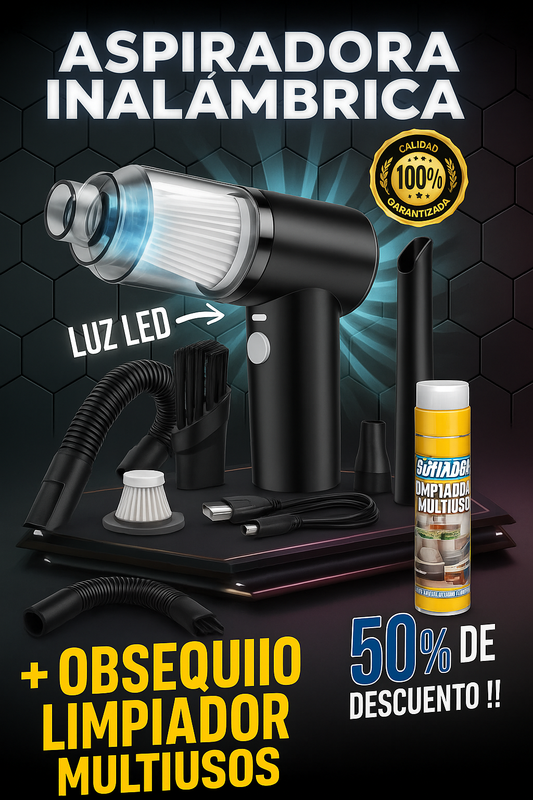 AIRMAX-ASPIRADORA INALAMBRICA PORTATIL + LIMPIADOR MULTIUSOS